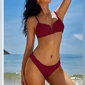 Women's Ribbed Bikini Sets Neck Cheeky Swimsuit Textured Two Piece NWT 6 or S